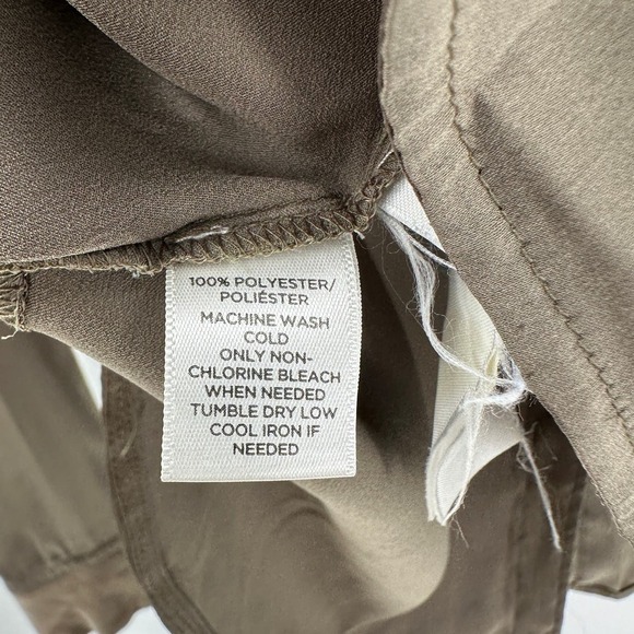 Ann Taylor LOFT Green Satin Crew Neck Long Sleeve Button Back Career Top Medium - Picture 7 of 11